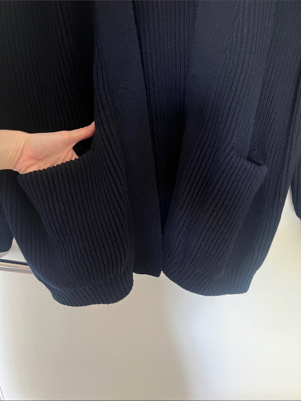 Quince 100% Organic Cotton Oversized Cardigan in Navy Blue - Picture 8 of 10